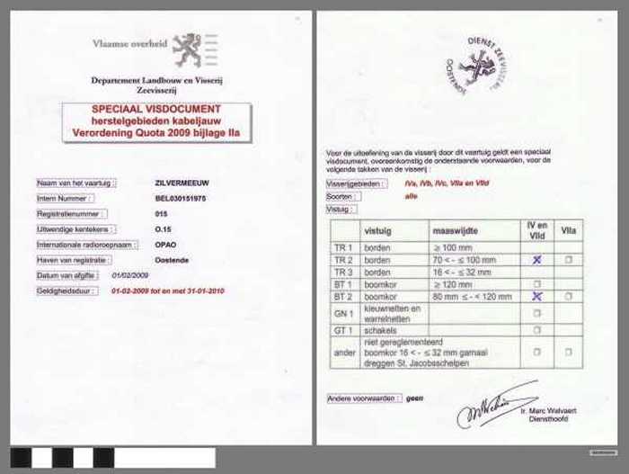 Speciaal visdocument herstelgebieden kabeljauw