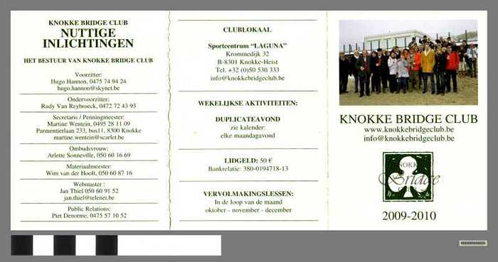Activiteitenkalender 2009-2010 van de Knokke Bridge Club