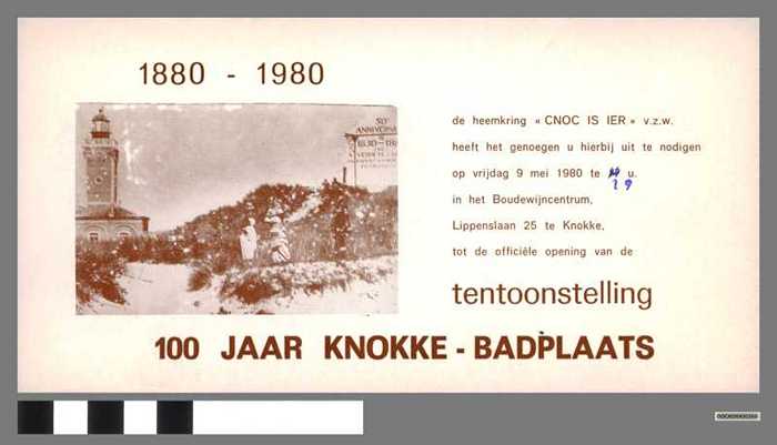 Uitnodiging voor tentoonstelling `100 jaar Knokke-Badplaats van de Heemkring Cnoc is Ier.
