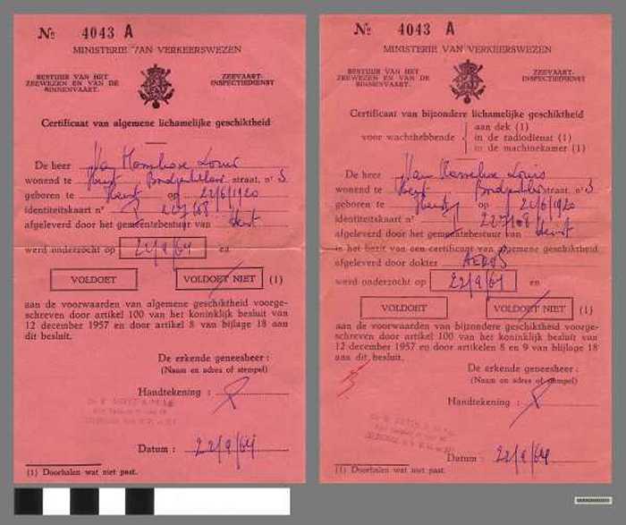 Certificaat van algemene lichamelijke geschiktheid - Van Massenhove Louis - 1964