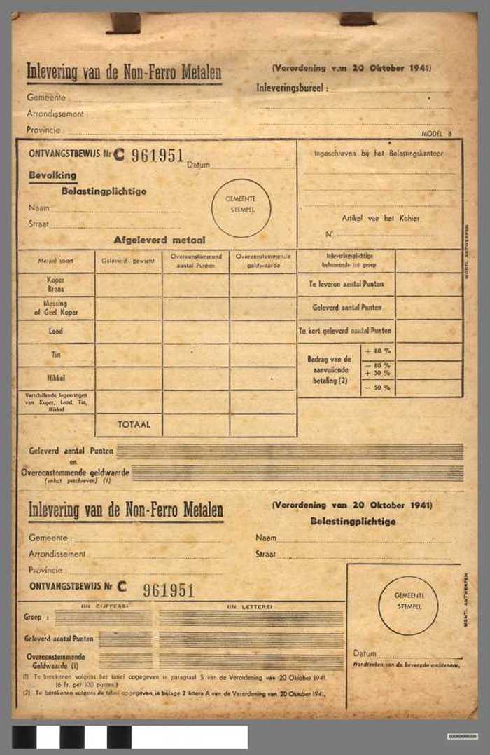 Invulformulier: `Inlevering van de Non-Ferro Metalen (register)