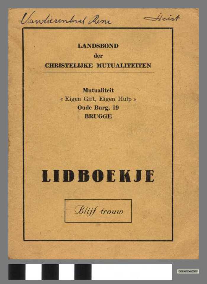 Landsbond der Christelijke Mutualiteit - Lidboekje VANDIERENDONCK René