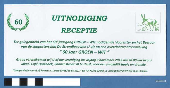 Uitnodiging receptie: 60 jaar GROEN-WIT