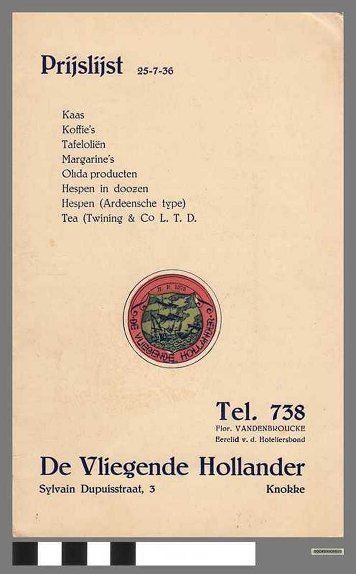 De Vliegende Hollander - Prijslijst 1936