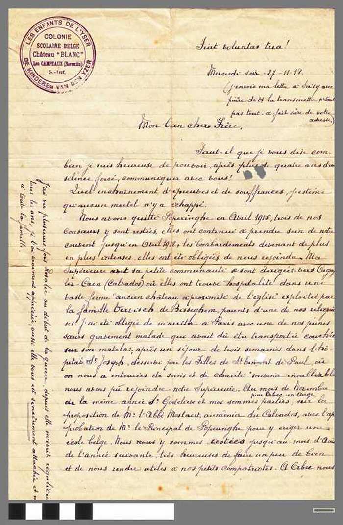 Brief van een meisje aan haar broer vanuit de Colonie Scolaire Belge 'Les enfants de l'Yser - De kinderen van de IJzer