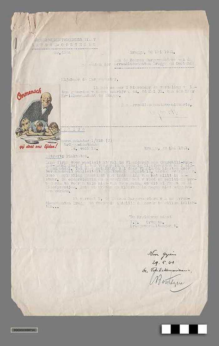 Correspondentie tussen Gemeentebestuur Knokke-aan-zee en Duitse bezetter anno 1941 - Aankondiging publiciteitscampagne tegen Churchill