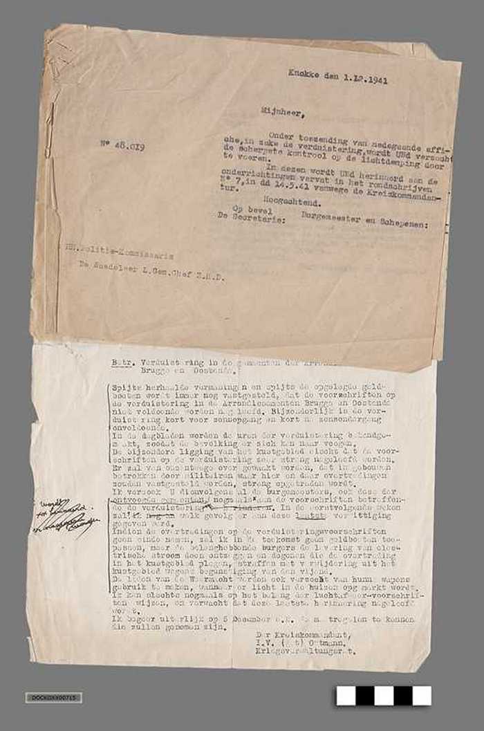 Correspondentie tussen Gemeentebestuur Knokke-aan-zee en Duitse bezetter anno 1941 - Verplichte verduistering