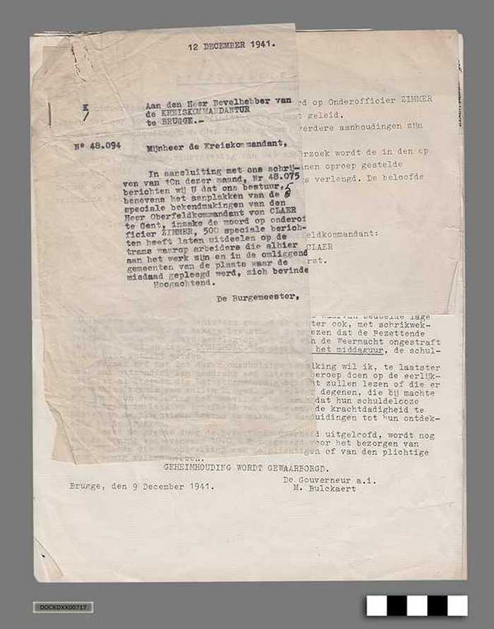 Correspondentie tussen Gemeentebestuur Knokke-aan-zee en Duitse bezetter anno 1941 - opsporing moordenaar onderofficier Wilhelm Zimmer