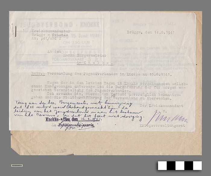 Oorlogscorrespondentie tussen Gemeentebestuur Knokke-aan-zee en Duitse bezetter anno 1941 - Verbod op verzameling van de leden van het jeugdverbond