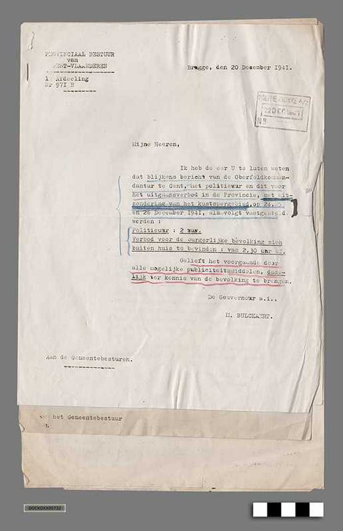 Correspondentie tussen Gemeentebestuur Knokke-aan-zee en Duitse bezetter anno 1941 - Ingestelde politieuur, verplicht sluitingsuur horeca
