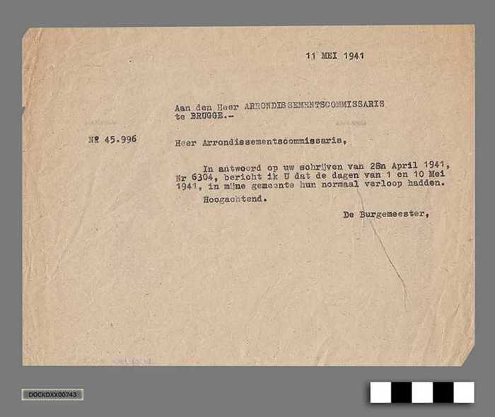 Oorlogscorrespondentie anno 1941 - Verloop van 1 en 10 mei 1941