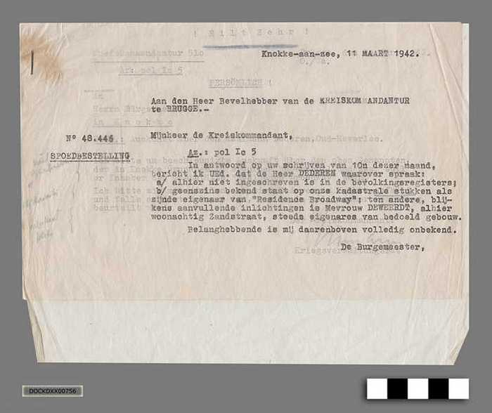 Oorlogscorrespondentie anno 1942 - Inlichtingen over Mr. Dederen