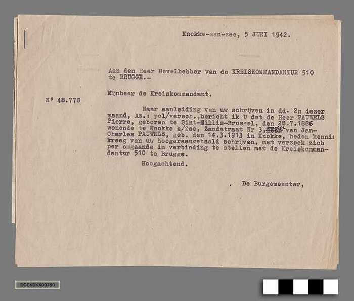 Oorlogscorrespondentie anno 1942 - Inlichtingen over Pierre Pauwels