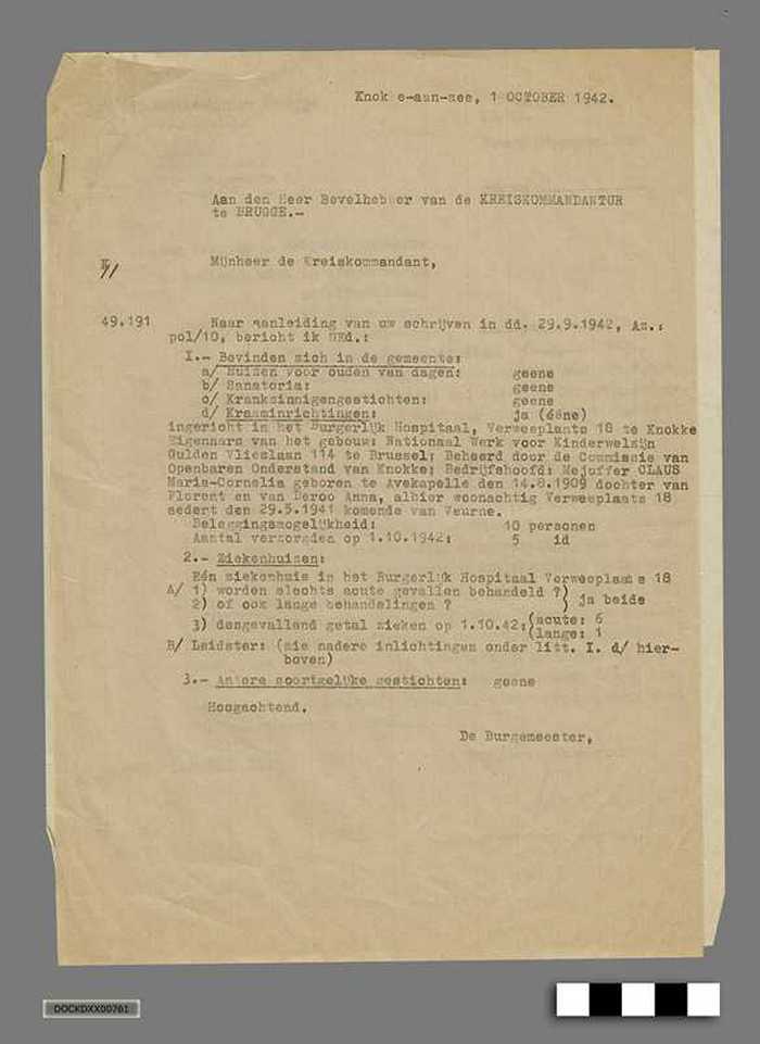 Oorlogscorrespondentie van de Duitse bezetter anno 1942 - Inrichtingen voor zieken en bejaarden