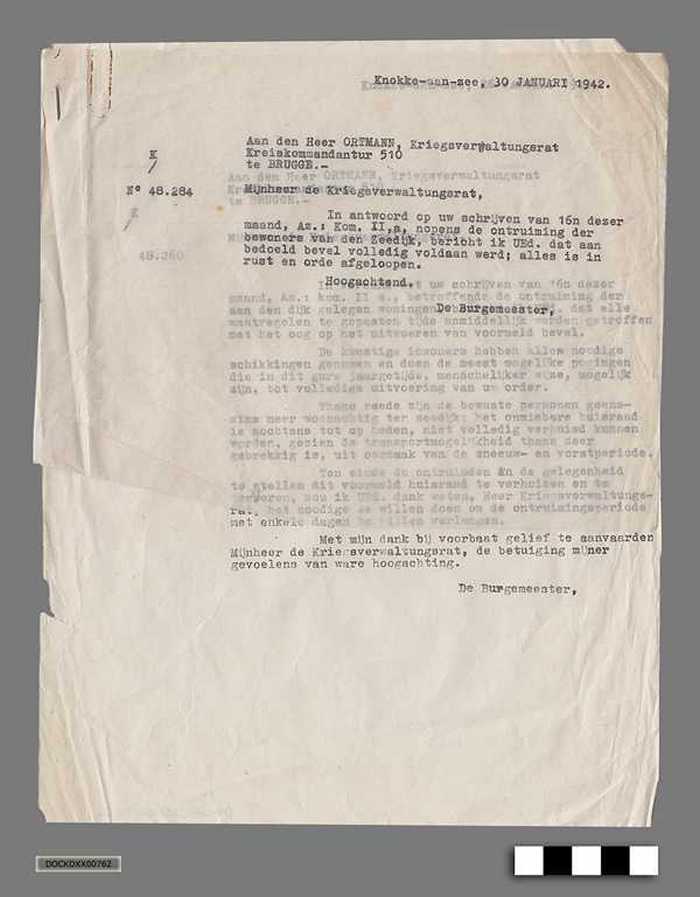Oorlogscorrespondentie van de Duitse bezetter anno 1942 - Ontruiming Zeedijk