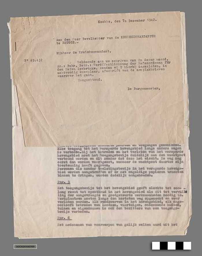 Oorlogscorrespondentie anno 1942 - Aanplakken van het havenreglement voor Zeebrugge