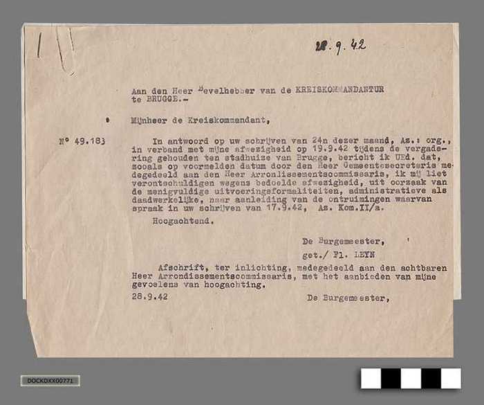 Oorlogscorrespondentie anno 1942 - Absentie geplande afspraak