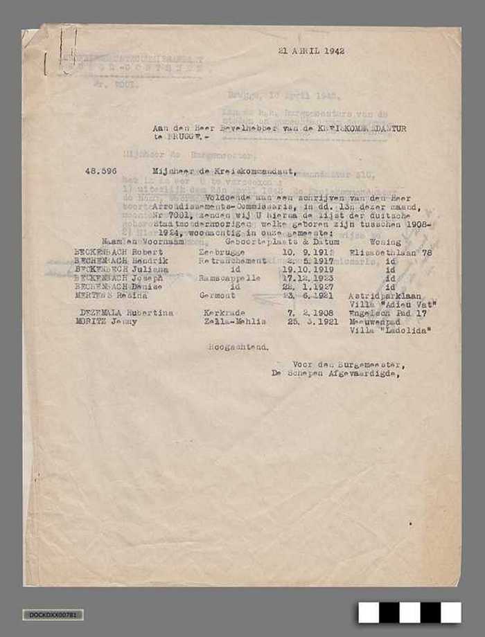 Oorlogscorrespondentie anno 1942 - Lijst jongeren geboren tussen 1908 en 1924