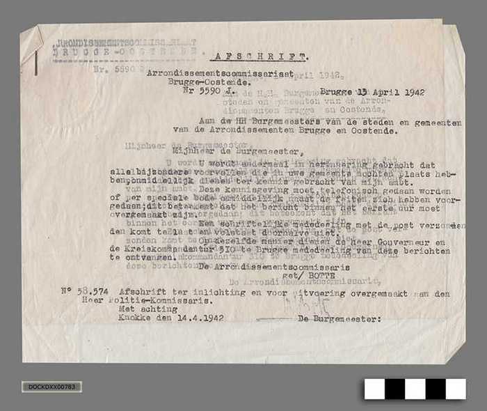 Oorlogscorrespondentie anno 1942 - Verwittiging dat speciale gebeurtenissen onmiddellijk moeten gemeld worden