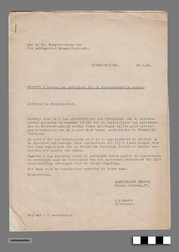 Oorlogscorrespondentie anno 1942 - Aanpassing van de uitbetaling van de lonen van grensarbeiders in Noord-Frankrijk