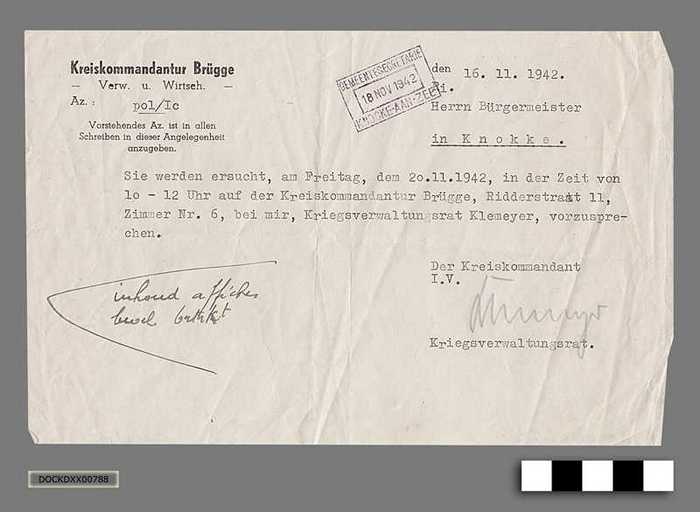 Oorlogscorrespondentie anno 1942 - Aanmelding bij het Kreiskommandantur