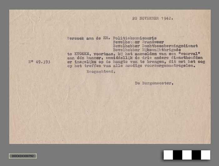 Oorlogscorrespondentie anno 1942 - Elk aangemeld voorval ook te melden aan de andere diensthoofden