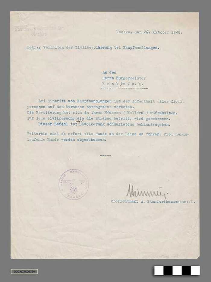 Oorlogscorrespondentie anno 1942 - Bij gevechtshandelingen is het verboden zich buitenhuis te begeven, op straffe van executie