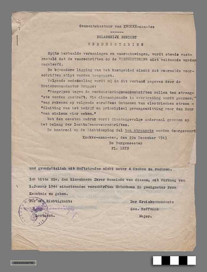 Oorlogscorrespondentie anno 1943 - Verordeningen ivm de verduistering