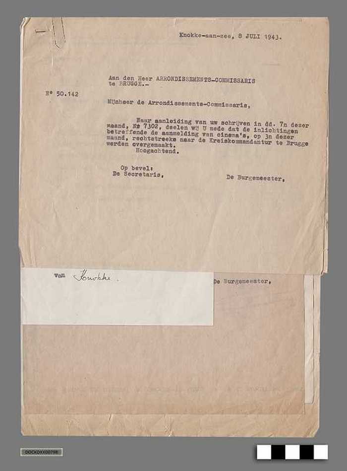 Oorlogscorrespondentie anno 1943 - Lijst cinemazalen in de gemeente Knokke