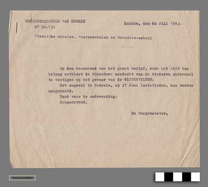 Oorlogscorrespondentie anno 1943 - Gevaar van mijnenvelden