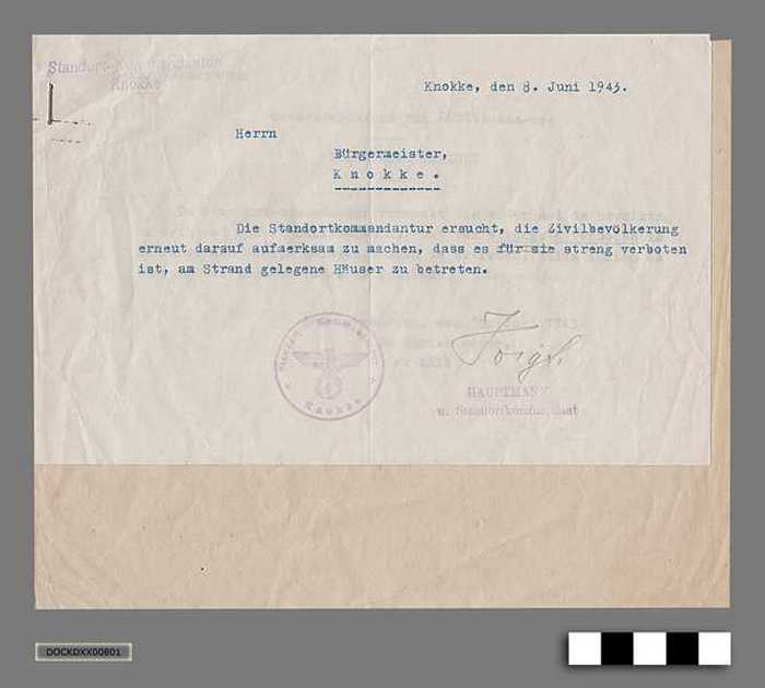 Oorlogscorrespondentie anno 1943 - Toegang tot de huizen langs de dijk is verboden