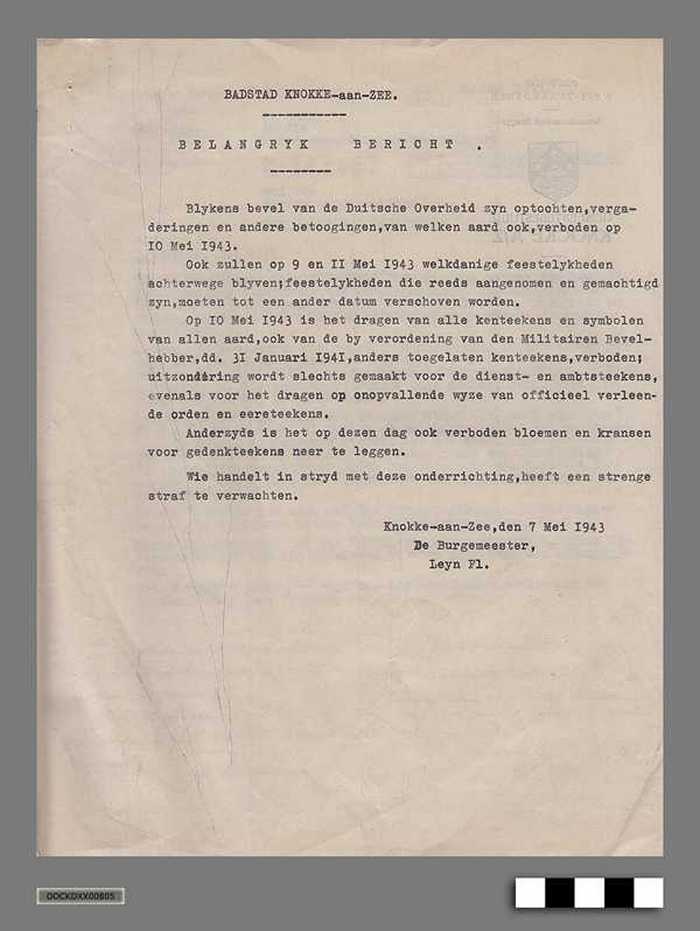 Oorlogscorrespondentie anno 1943 - Verordeningen voor de feestelijkheden rond 10 mei