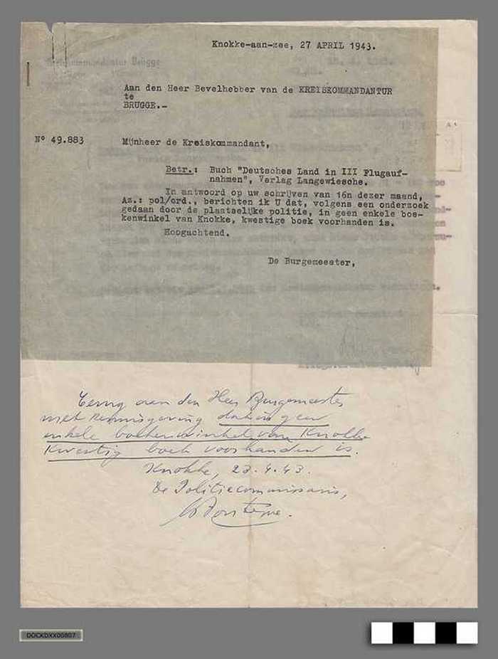 Oorlogscorrespondentie anno 1943 - Bepaalde edities (tussen nr. 81 en 100) van het boek 'Deutches land in 111 flugaufnahmen' mogen verkocht worden