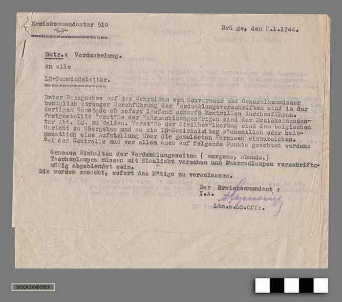 Oorlogscorrespondentie anno 1944 - Naleven van de verduisteringsvoorschriften