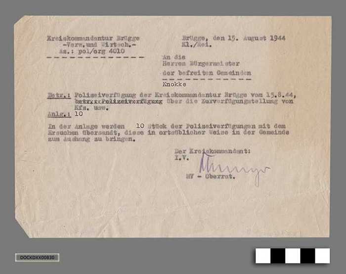 Oorlogscorrespondentie anno 1944 - Ter beschikkingstelling van vrachtwagens op datum van 15/08/1944