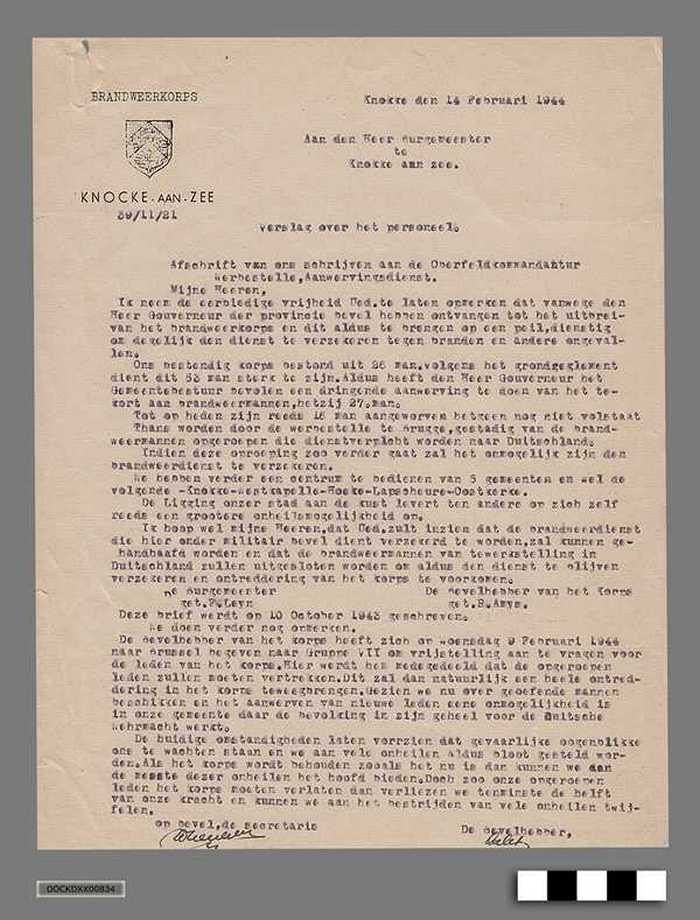 Oorlogscorrespondentie anno 1944 -  Verslag van de vergadering ivm het personeelsbestand