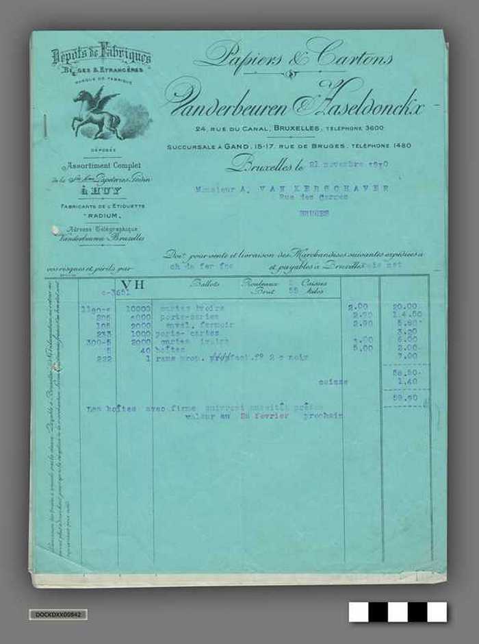 Bundel facturen van Papier et cartons Vanderbeuren & Haseldonckx aan drukkerij A. Van Kerschaver - 1910 tot 1920