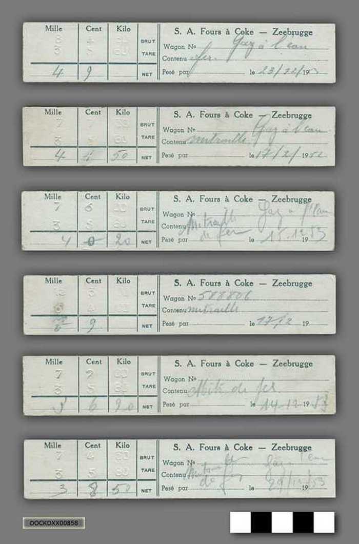 Ponskaarten goederenvervoer cokes - S.A. Fours à Coke - Zeebrugge