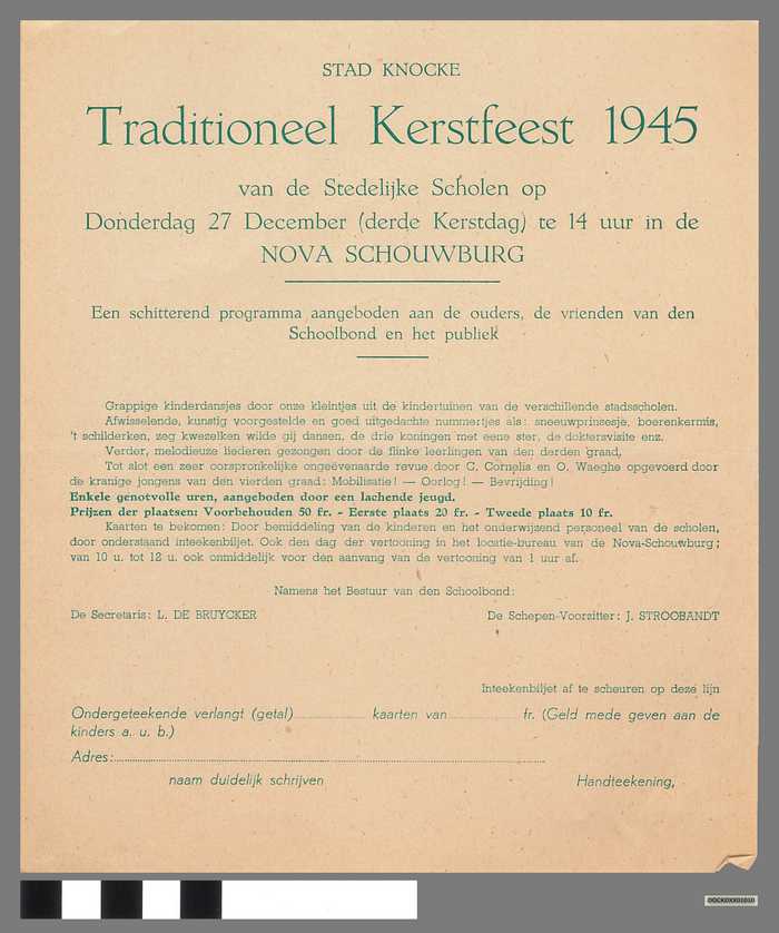 Uitnodiging - Traditioneel Kerstfeest 1945 van de Stedelijke Scholen - Stad Knocke