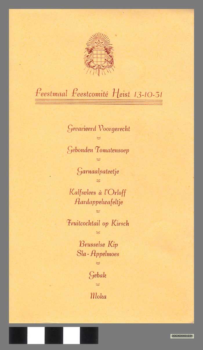 Menu - Feestmaal Feestcomité Heist - 13-10-51