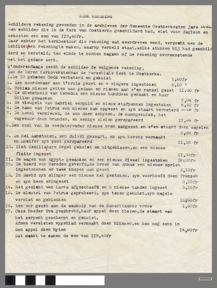 Document: Schildersrekening van de kerk van Oostkerke