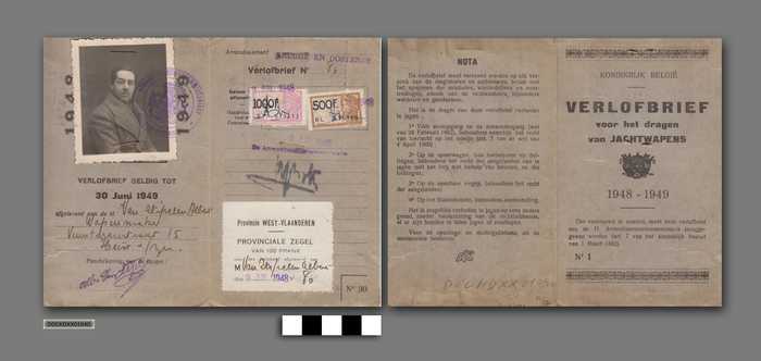 Verlofbrief voor het dragen van jachtwapens op naam van Albert Van Stipelen - 1948-1949