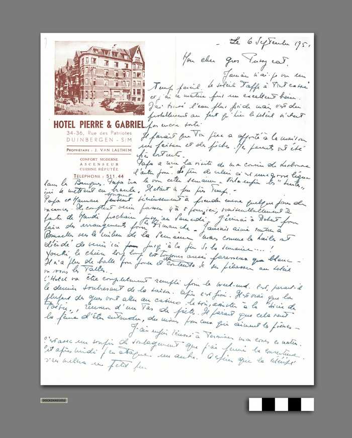 Schrijven op briefpapier Hotel Pierre & Gabriël Duinbergen - 1951