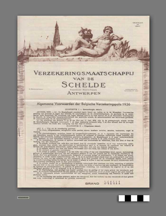 Verzekeringsmaatschappij van de Schelde - Brandpolis 541411 - verzekerde M. Annoot-Bailuy - 19 augustus 1941