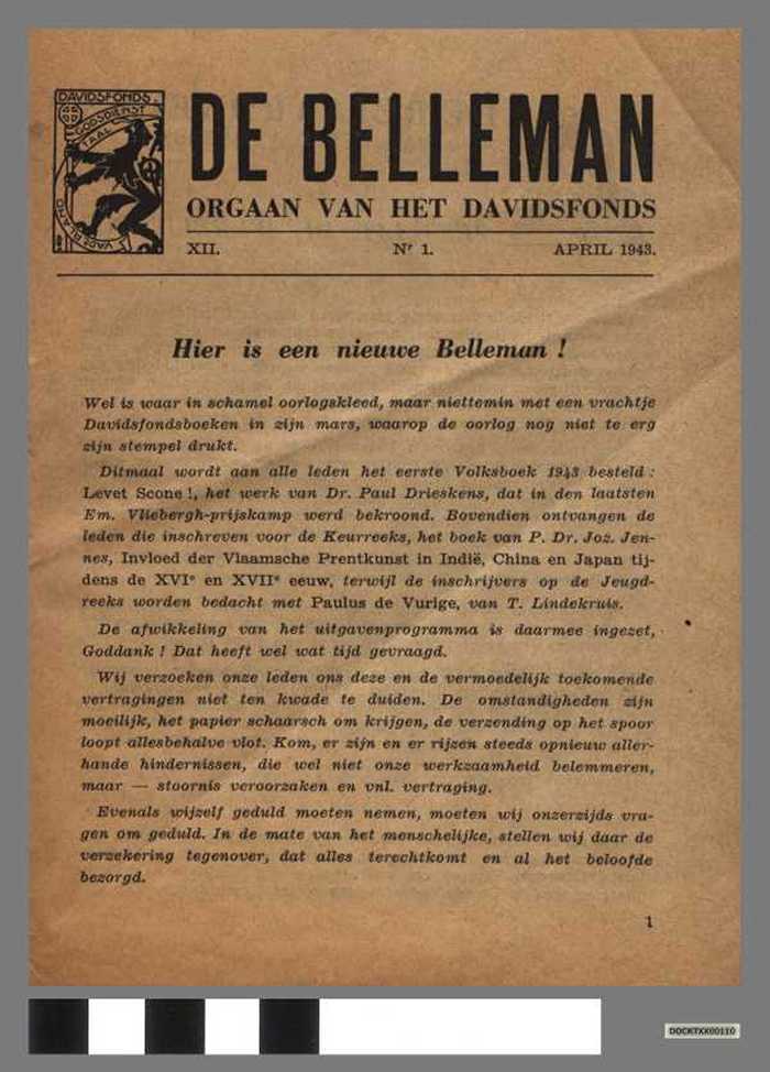 De Belleman, orgaan van het Davidsfonds. Nr.1