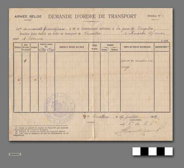 Demande d'ordre de transport, armée belge